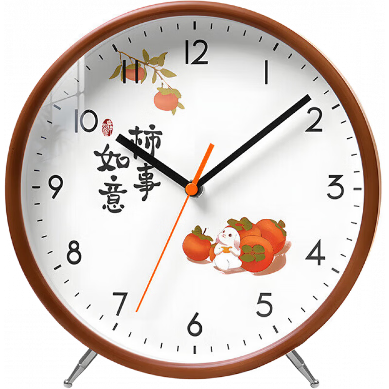 Timess實木創(chuàng)意座鐘2025新款現(xiàn)代簡約客廳臺式擺鐘 柿事如意】實木邊框【靜音準時+終生保修】