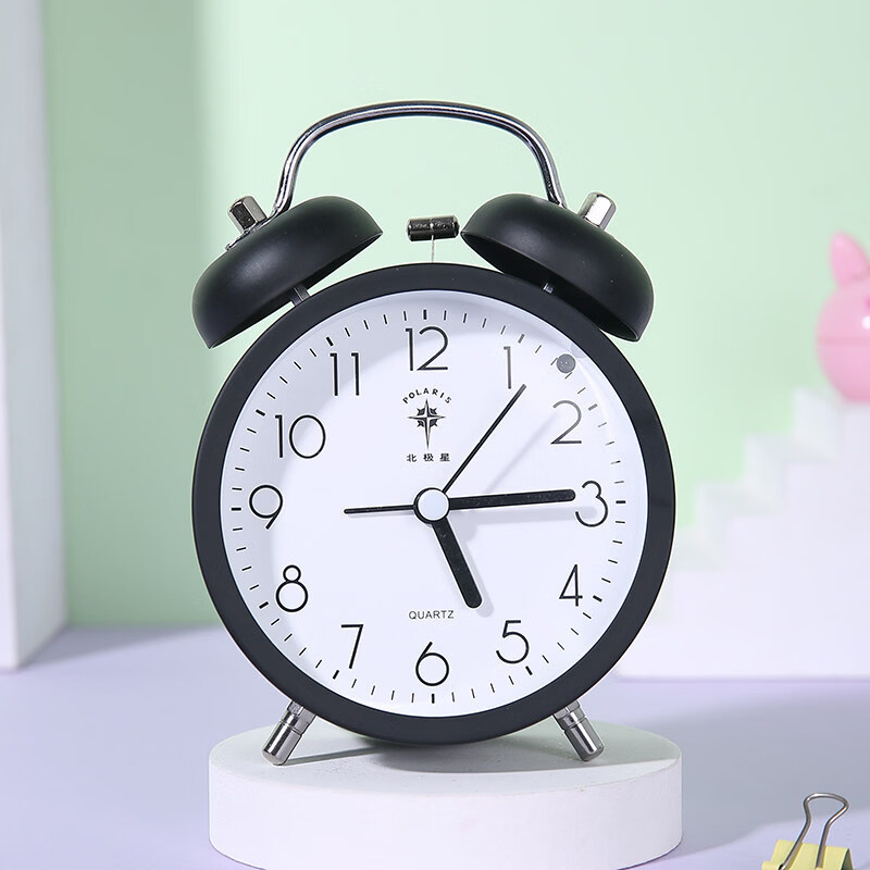 北極星鬧鐘表學(xué)生用大聲機(jī)械打鈴強(qiáng)力叫醒起床神器夜燈光簡(jiǎn)約現(xiàn)代 磨砂黑 磨砂黑