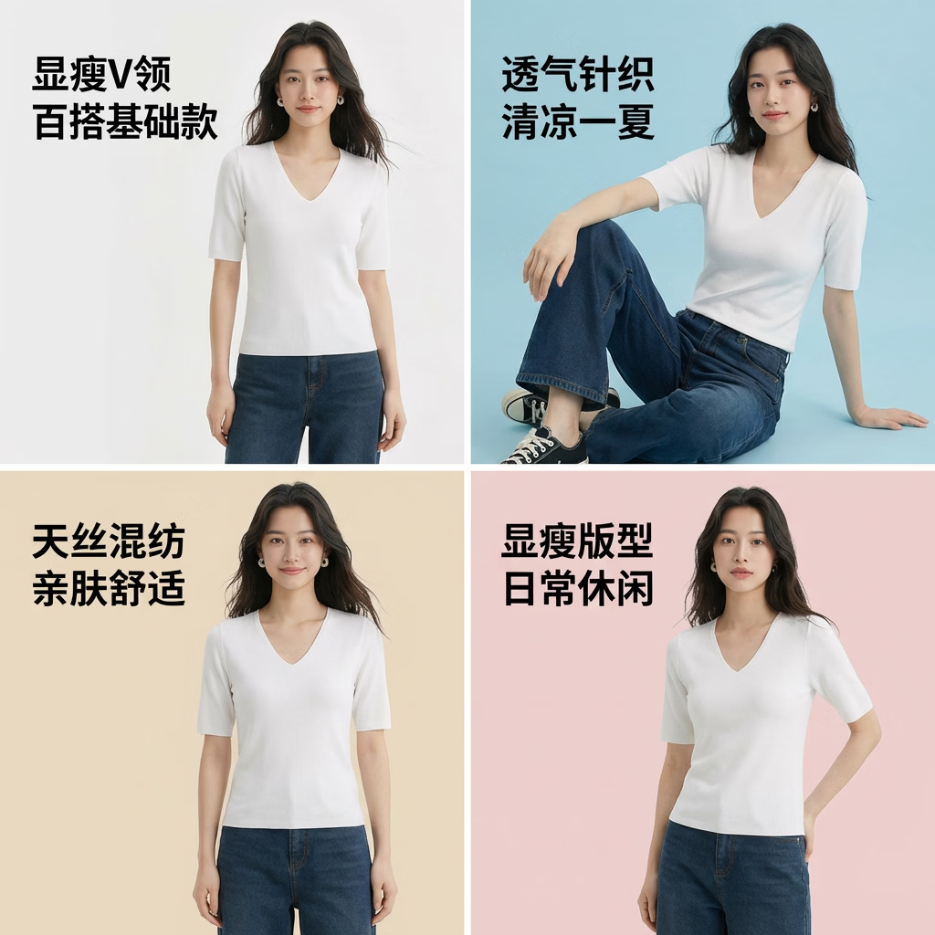 【京东直采】17.5微米扬子精纺羊毛四平V领中袖羊毛衫26夏新款女 白色 XL 体重【120-140斤】