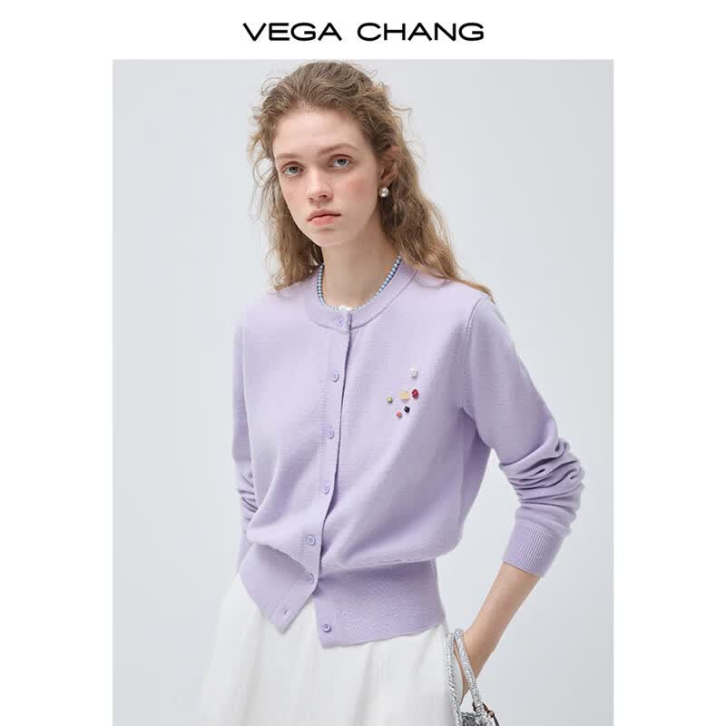 VEGA CHANG 【雾屿星眠】圆领羊毛针织衫女2026新款春温柔百搭毛衣 风信紫 L