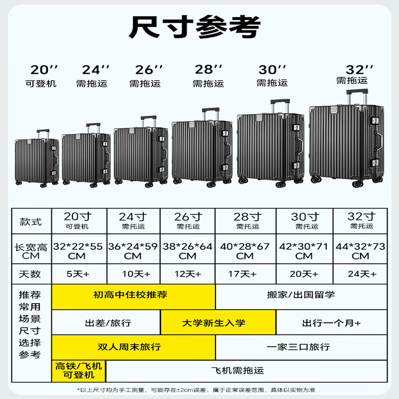 冇力新款行李箱铝框拉杆箱男女学生大容量密码箱高颜值旅行箱加厚皮箱 质感黑【加厚加硬-可坐人】 30英寸 【加厚可坐人超大容量】