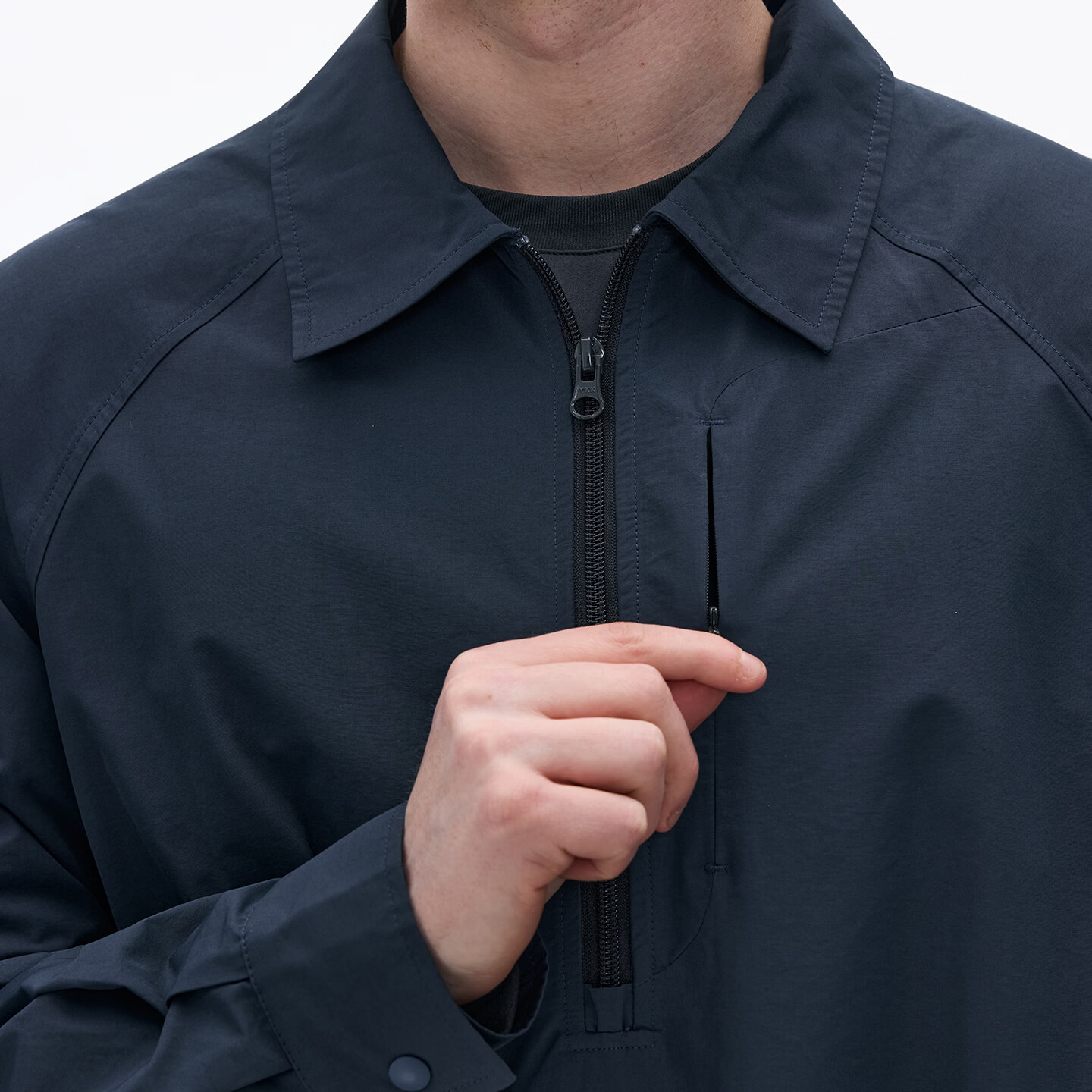 熊猫·本（ben.panda）纯色半开领套头衬衫男休闲翻领长袖外套2026春季新款 藏青色 M