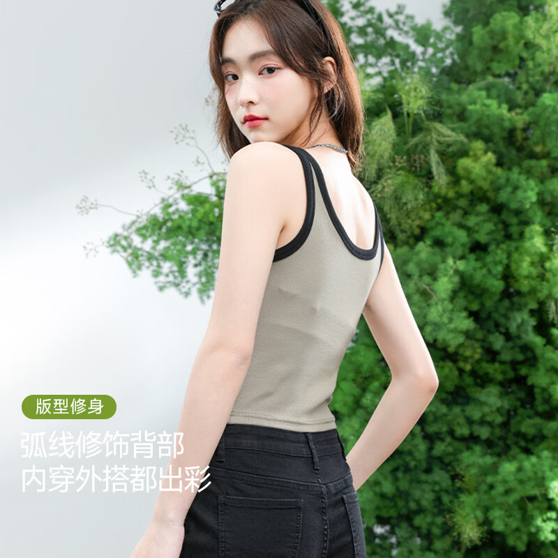 回力（Warrior）撞色V领吊带背心女2026年夏季女装新款时尚休闲简约百搭轻熟上衣 黑#纯色 M