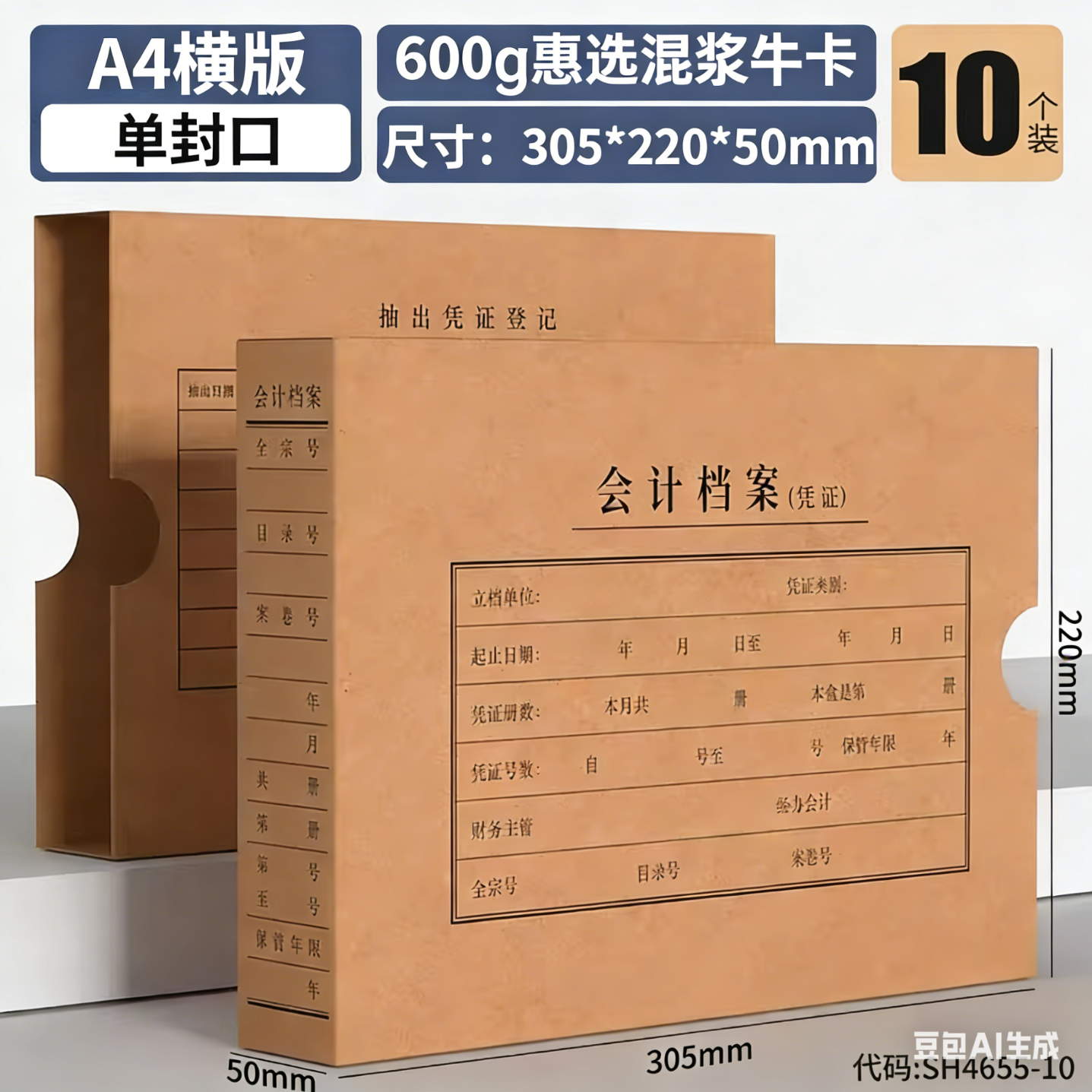 西玛【10个装】西玛记账凭证盒 A4凭证盒子 674g财务凭证装订盒会计凭证档案盒 文件账簿收纳资料盒 【10个装】/单封口/600g国产加厚纸