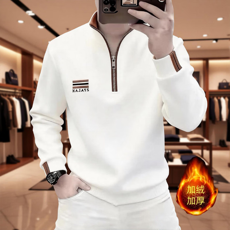 【轻奢】高档时尚空气层加绒加厚立领卫衣男士秋冬百搭3505 白色 XL 【建议体重130-145斤】