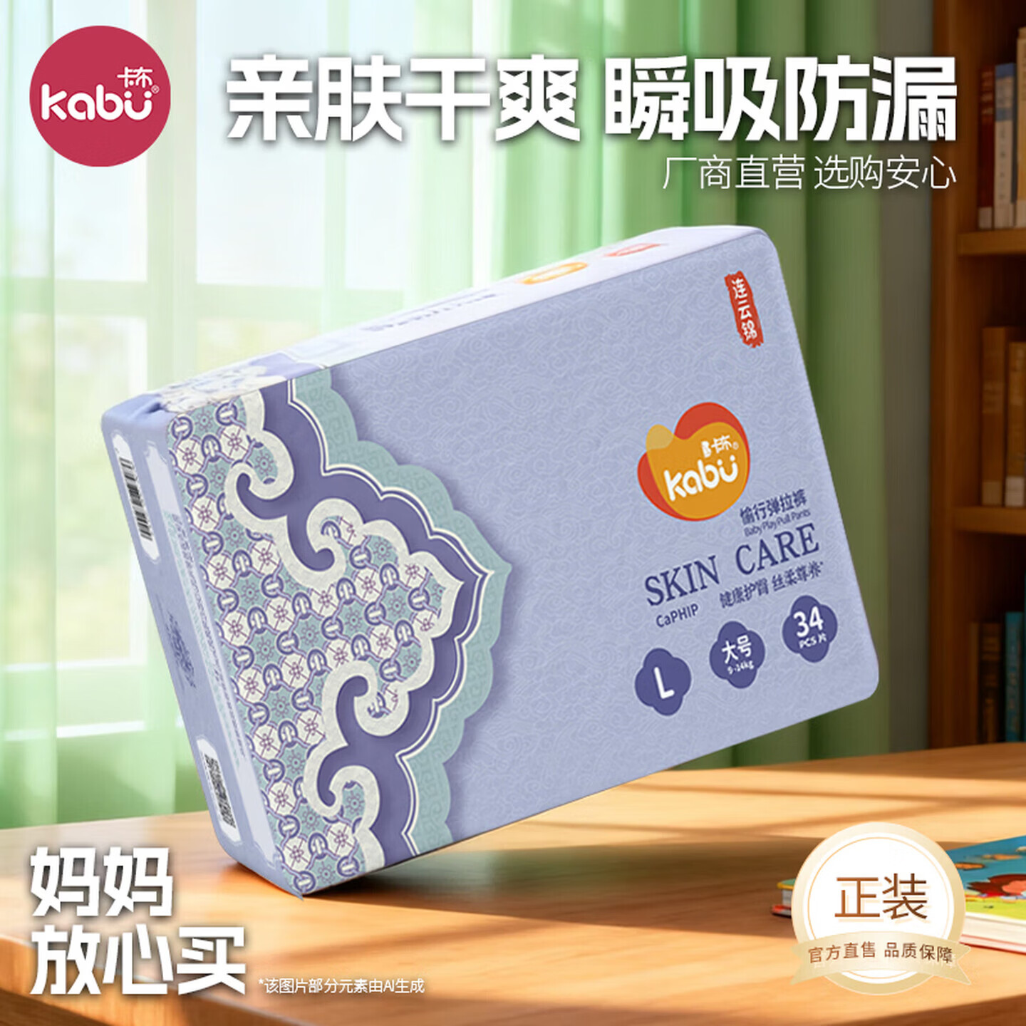 KABU连云锦系列轻薄防漏柔软透气婴儿纸尿裤新生儿尿片尿布尿不湿 纸尿裤S码50片/包(4-8KG)