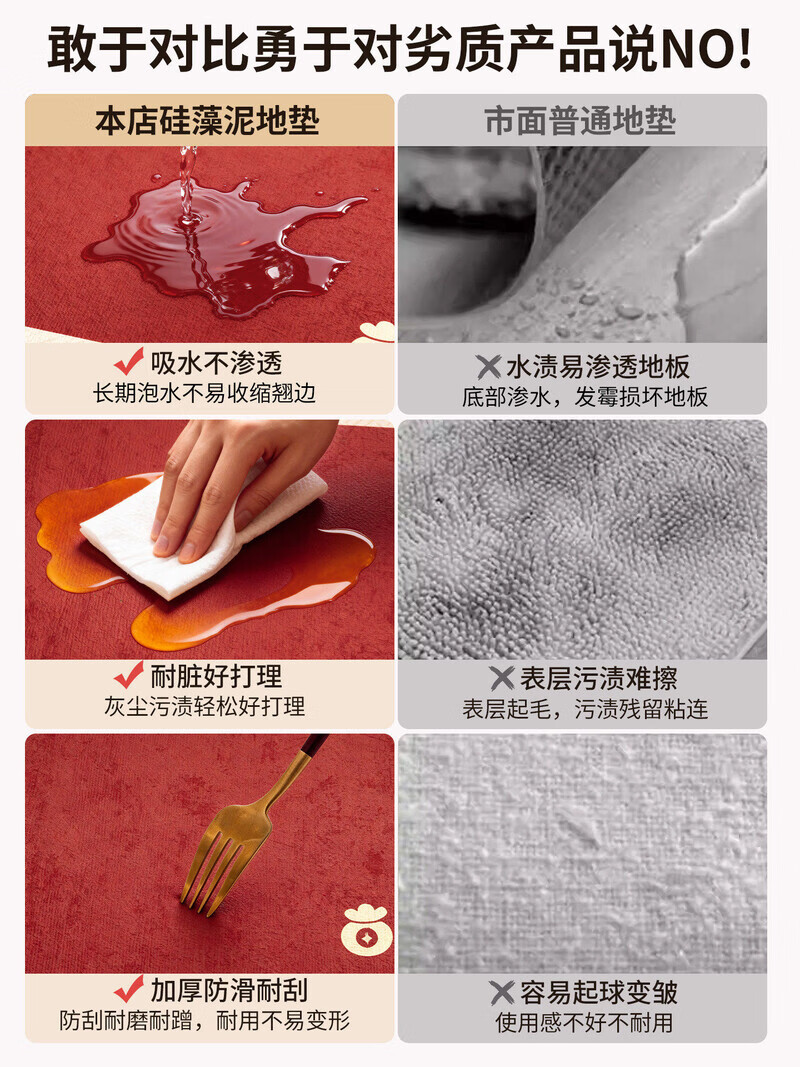 ALPLUME2026新年喜庆厨房专用硅藻泥地垫防滑防油可擦免洗吸水吸油垫脚垫 好运连连-【厨房吸油+防滑底】 40*60cm【超值体验丨现货速发】
