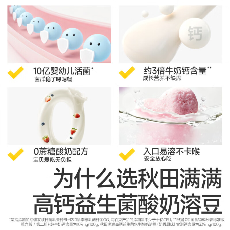 秋田满满高钙益生菌水牛酸奶溶豆无添加白砂糖儿童零食 高钙益生菌水牛酸奶溶豆（草莓蔓越莓）18g*3