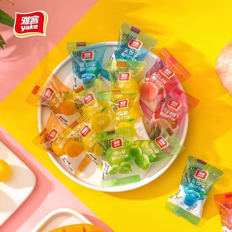 雅客爆漿酸奶軟糖白桃草莓夾心水果糖水果味結婚喜糖散裝零食糖果 雅客酸奶夾心軟糖混裝  250g