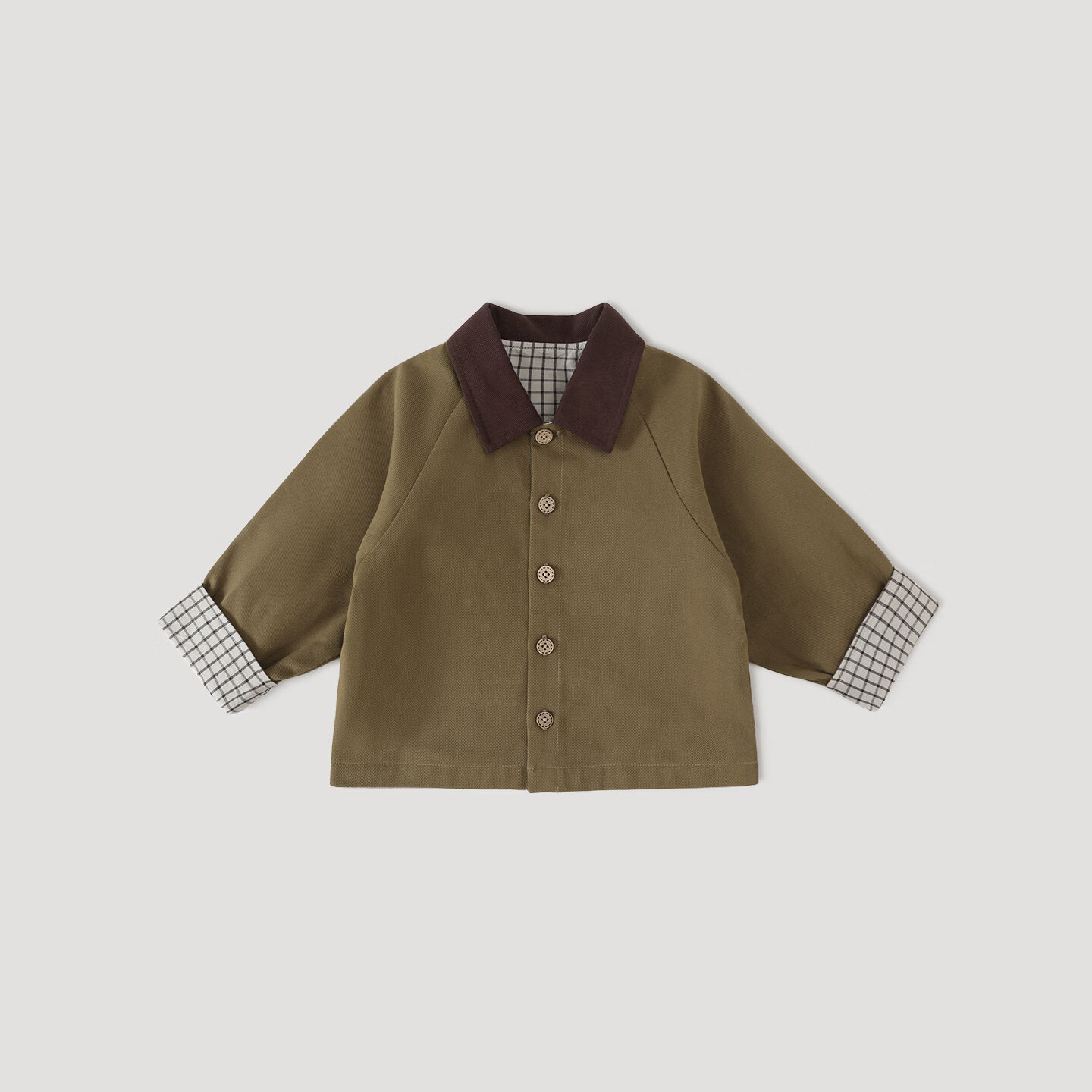 巴厘小猪男宝宝外套春秋复古纯棉上衣男童长袖衬衫春季婴幼儿开衫儿童春装 浅驼色 100