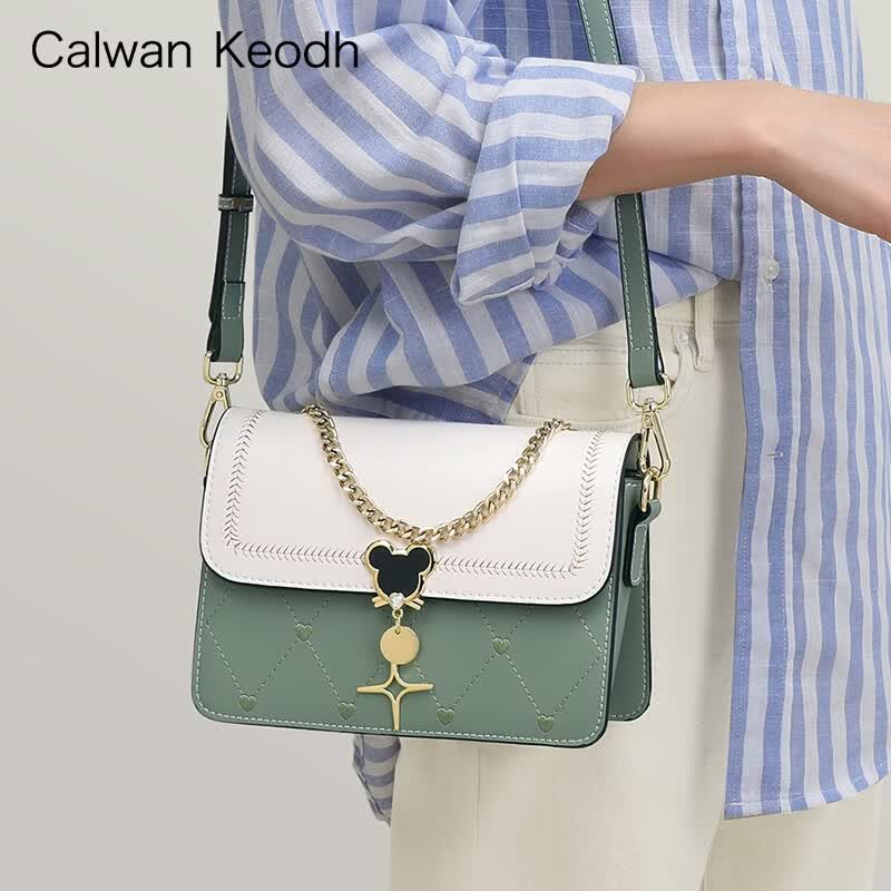 CALWAN KEODH轻奢包包女包单肩小方包2026新款斜挎包生日礼物高级感送女友老婆 绿配白-小众时尚百搭通勤品牌