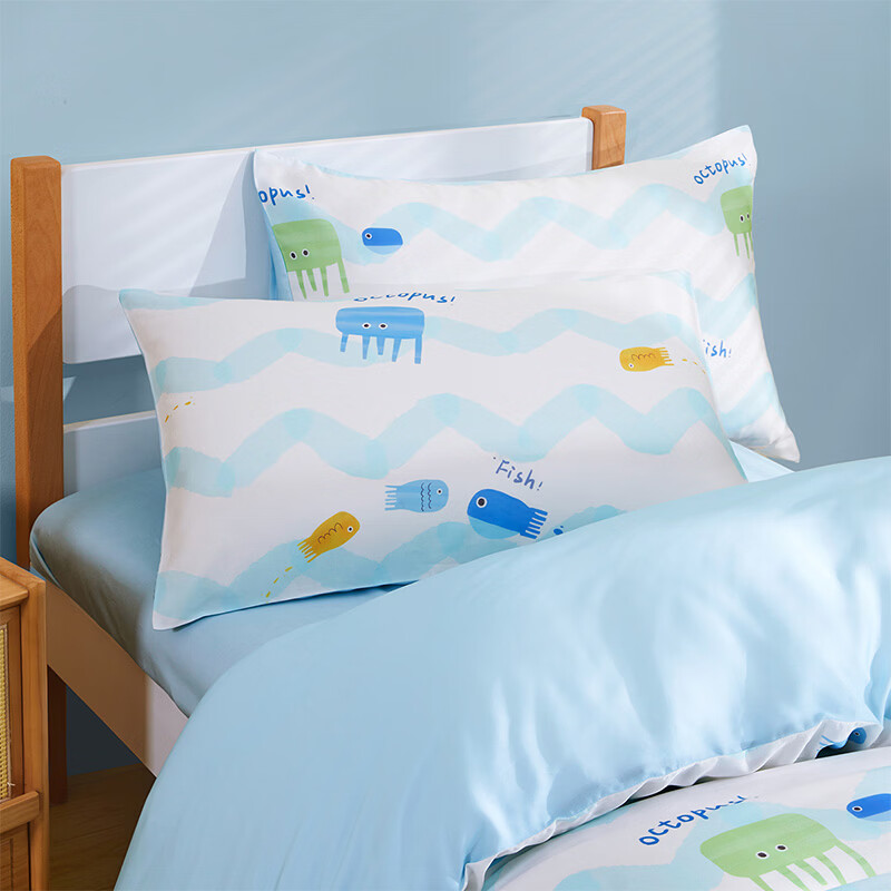 水星家纺海滨跳跳鱼日记天丝印花对枕套 海滨跳跳鱼日记天丝印花对枕套 一对 48cm*74cm