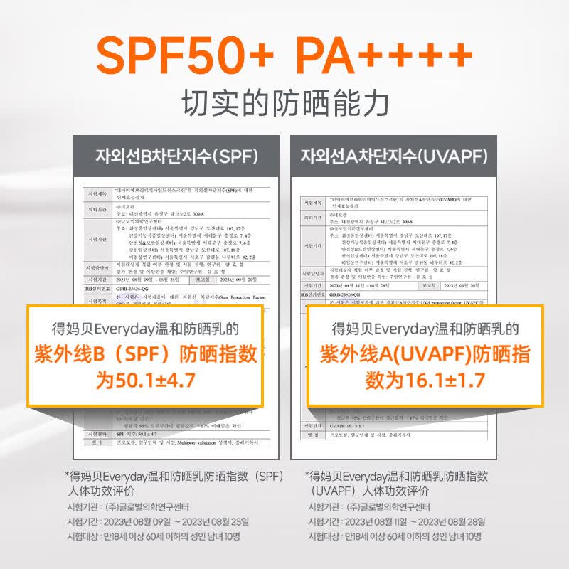 得妈贝DermaB韩国日常温和防晒乳50ML SPF50+PA+++高倍物理防晒轻薄清爽 得妈贝日常温和防晒乳50ml