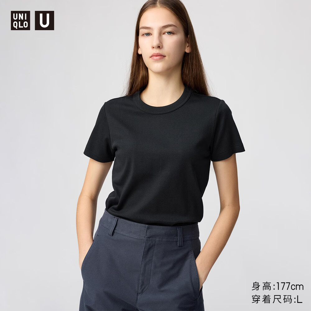 优衣库合作款/女装圆领T恤/短袖483456 09 黑色 M