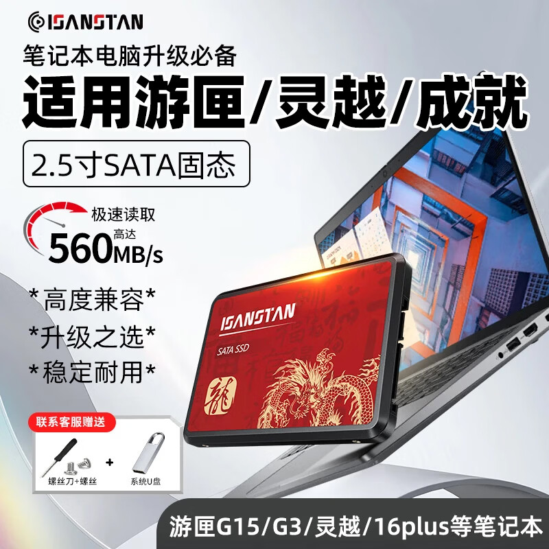 闪立派固态适用戴尔笔记本固态硬盘sata成就latitude灵越3501/15-7572/G3 3590等升级扩容硬盘1t ISANSTAN龙版512G-SATA2.5固态