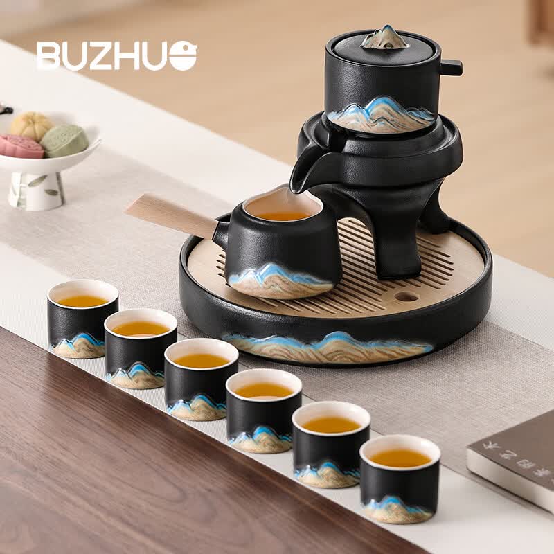 不拙功夫茶具套装2026新款懒人自动泡茶具茶台一整套高档茶水分离茶壶 1【轻畅版】黑色意景山10入