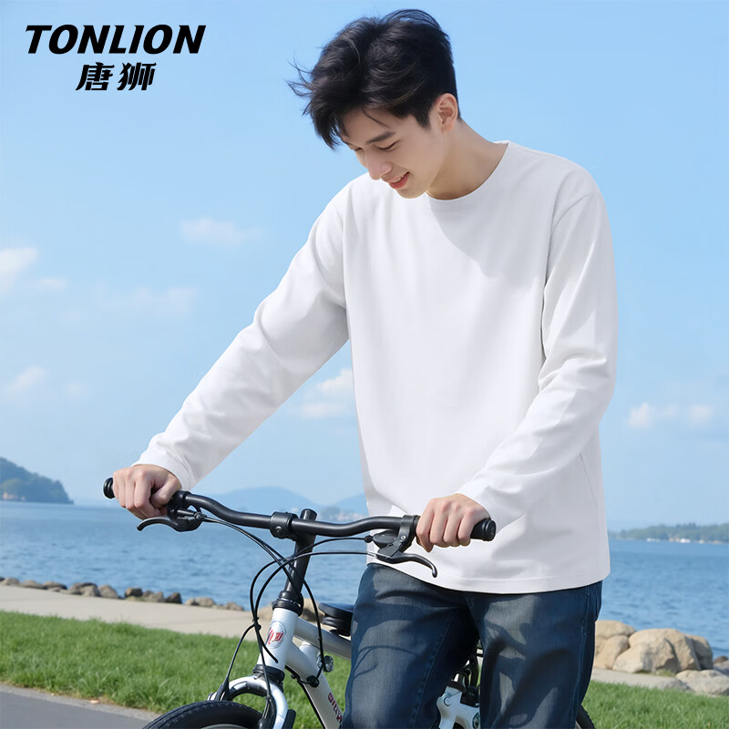 唐狮（TonLion）打底衫男春季休闲百搭透气重磅纯棉长袖t恤高级感宽松男女款上衣