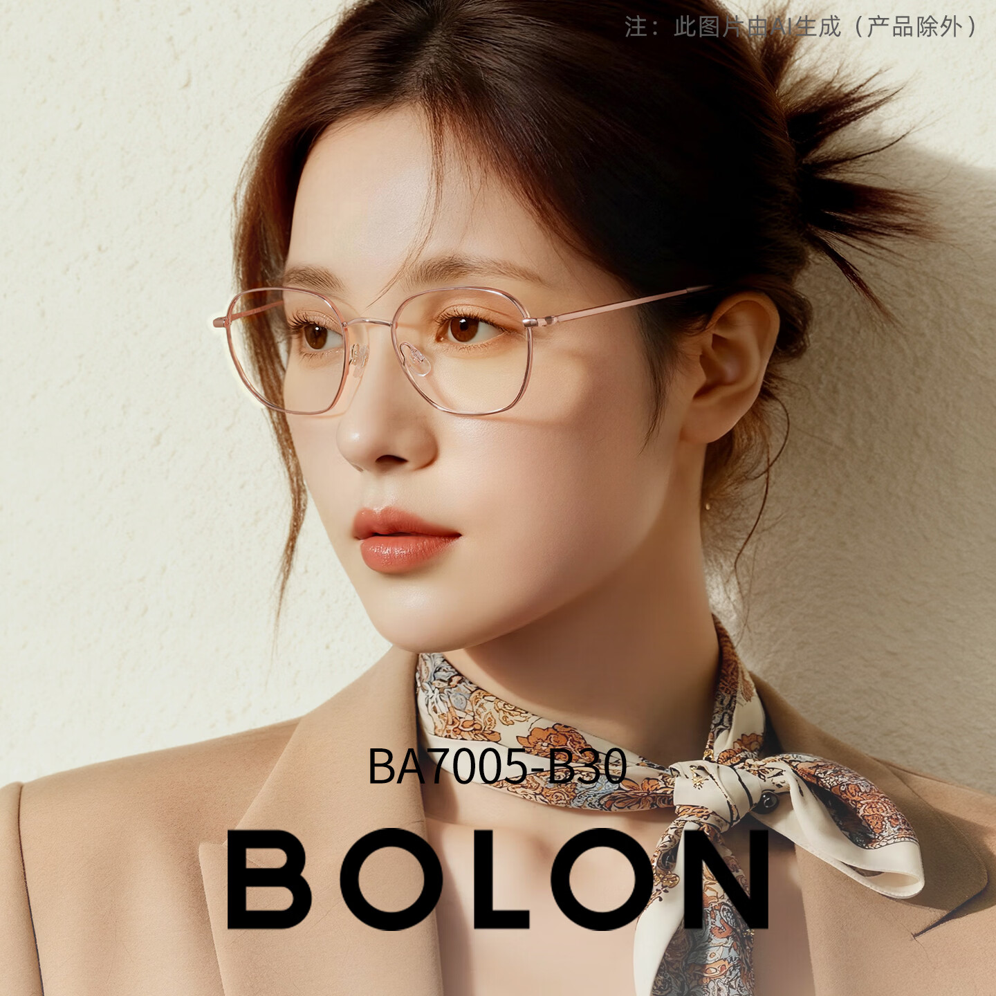 暴龙(BOLON)近视眼镜框 男女钛合金方框镜架 暴龙眼镜 BA7005 精选 B30-玫瑰金色 此项仅单框-镜框支持试戴