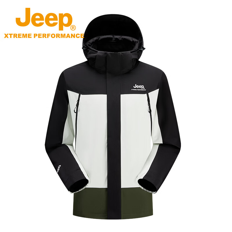 JEEP户外三合一冲锋衣春秋新款加绒夹克外套男士防风防水登山服 品牌黑 2XS/155/80B