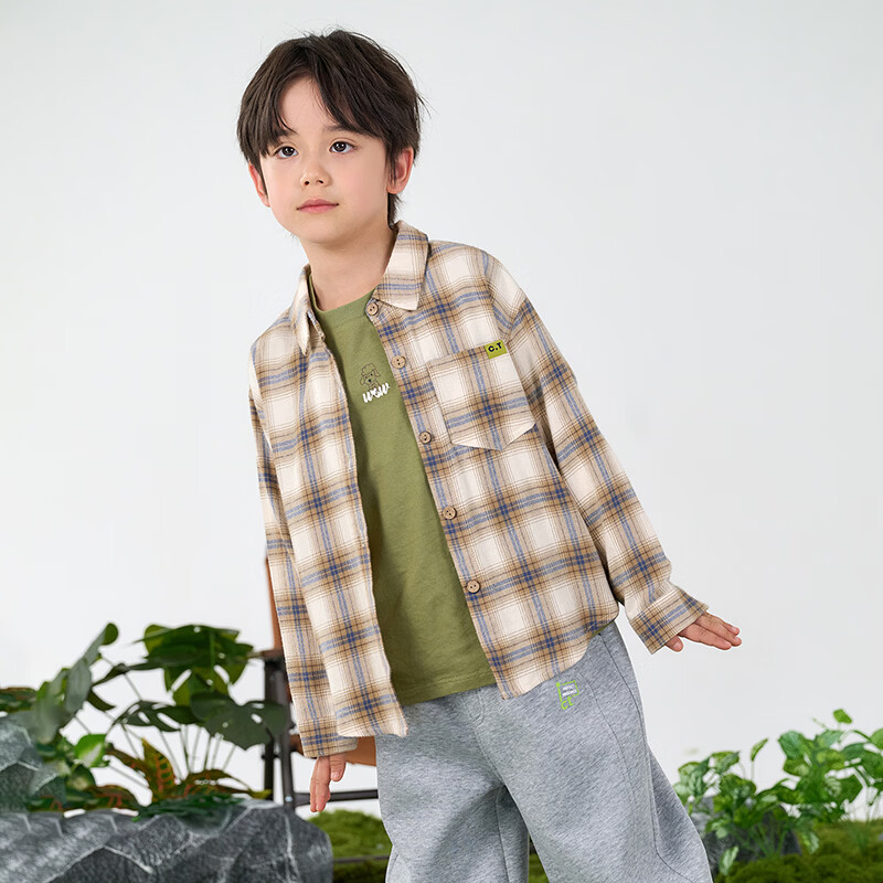 棉花堂(cottontown)棉花堂男童格子衬衫上衣外套儿童衬衣休闲春秋季新款童装中大童 蓝白格 90 90/52