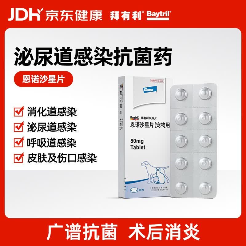拜有利德国拜耳拜有利恩诺沙星宠物消炎药抗生素药品犬猫通用50mg10粒