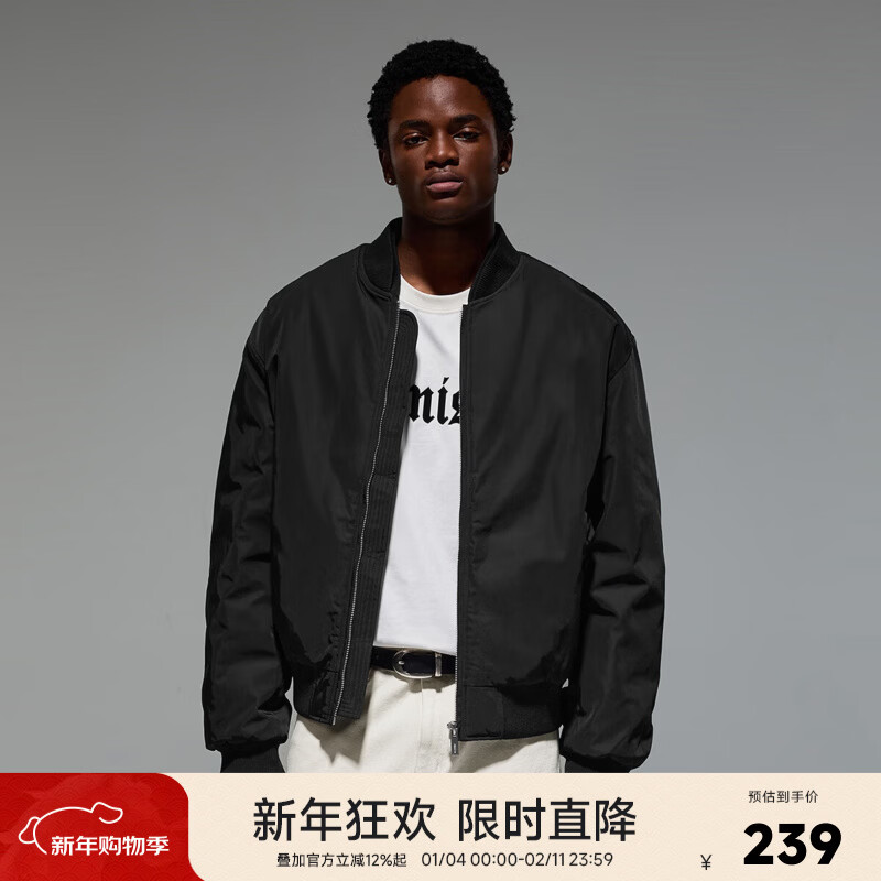 CHINISM CH时尚基础款飞行员夹克外套男士秋冬加厚棉衣美式复古情侣棉服 黑色 L