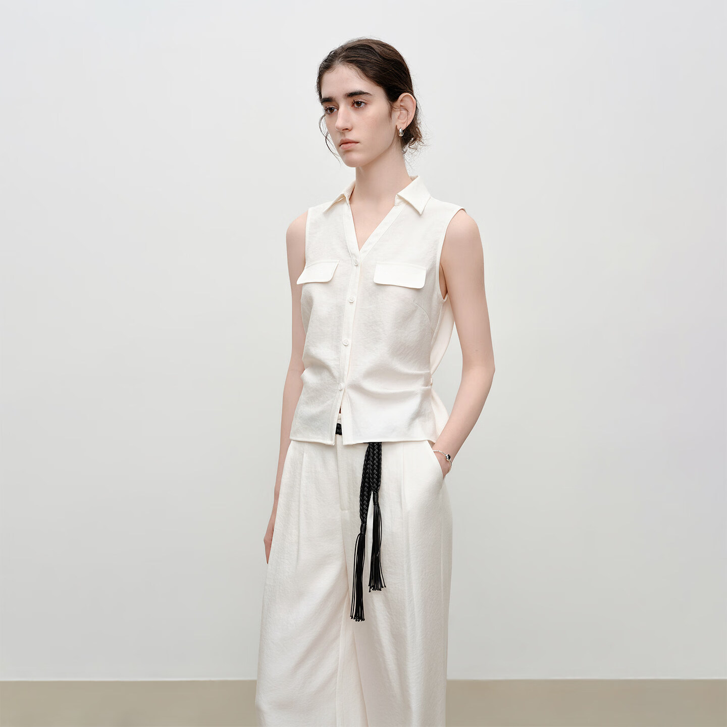 自巧小个子老钱风收腰马甲直筒休闲裤套装女2026夏季新品无袖衬衫 雅白色衬衫 XXS （尺码：1）