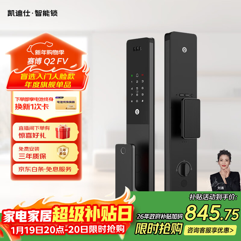 凯迪仕（KAADAS）智能门锁 人脸识别猫眼监控摄像指纹 Q2 FV