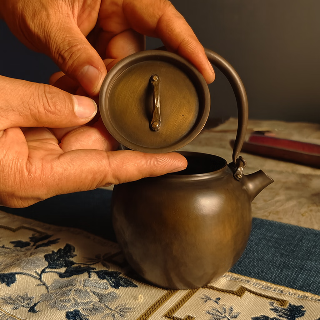 纯紫铜手工锤纹烧水壶炭火功夫茶具围炉煮茶壶家用小号煮水壶 紫铜提梁小号烧水壶（咖色）