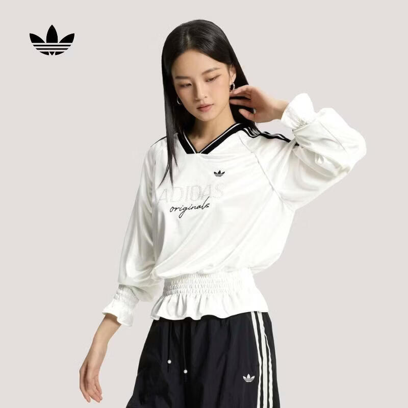 阿迪达斯（adidas）Original三叶草女子SMOCKED JERSEY针织休闲文化抽褶长袖球衣 KS2879 M