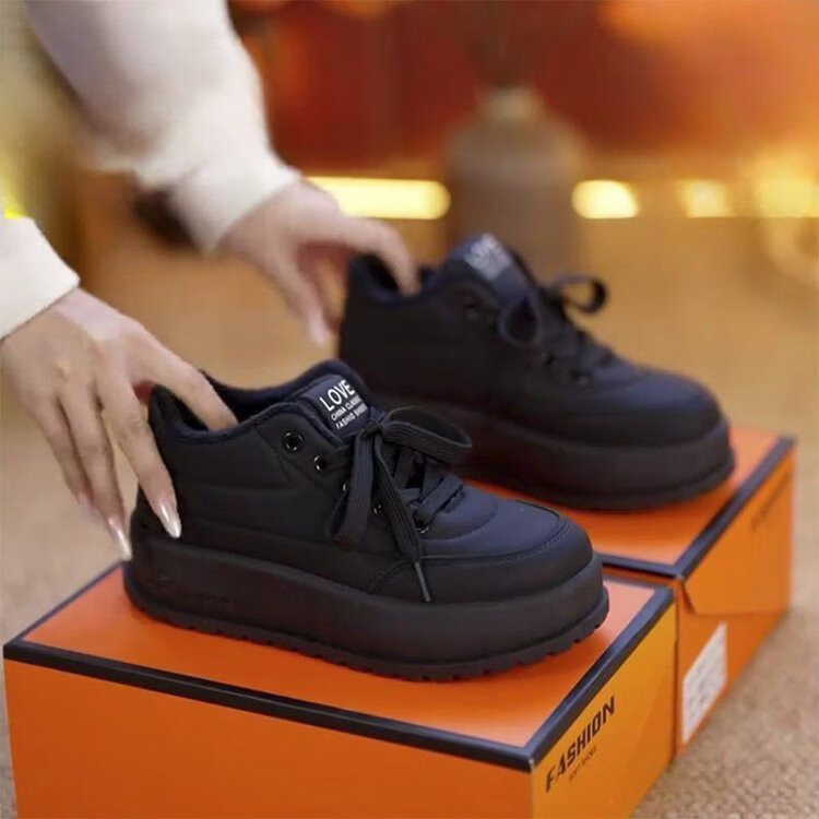 回力四季棉鞋女冬季2025新款加绒加厚高帮保暖老爹鞋女士厚底防滑雪地女鞋 卡其色加绒升级版 37