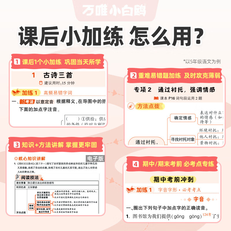 2026万唯小白鸥小学课后小加练语数英同步教材四五年级下册同步天天训练人教北师版课后作业课本一课一练每日一练巩固复习资料同步字帖 语文【统编版】 五年级下册