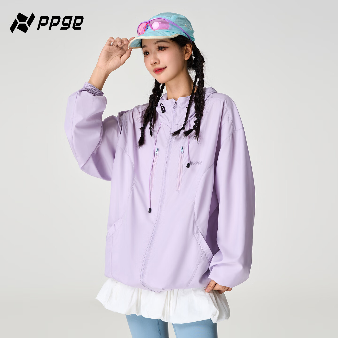 PPGE防晒衣UPF100+防紫外线透气凉感轻薄连帽衣服男女同款防晒外套 水晶紫 L