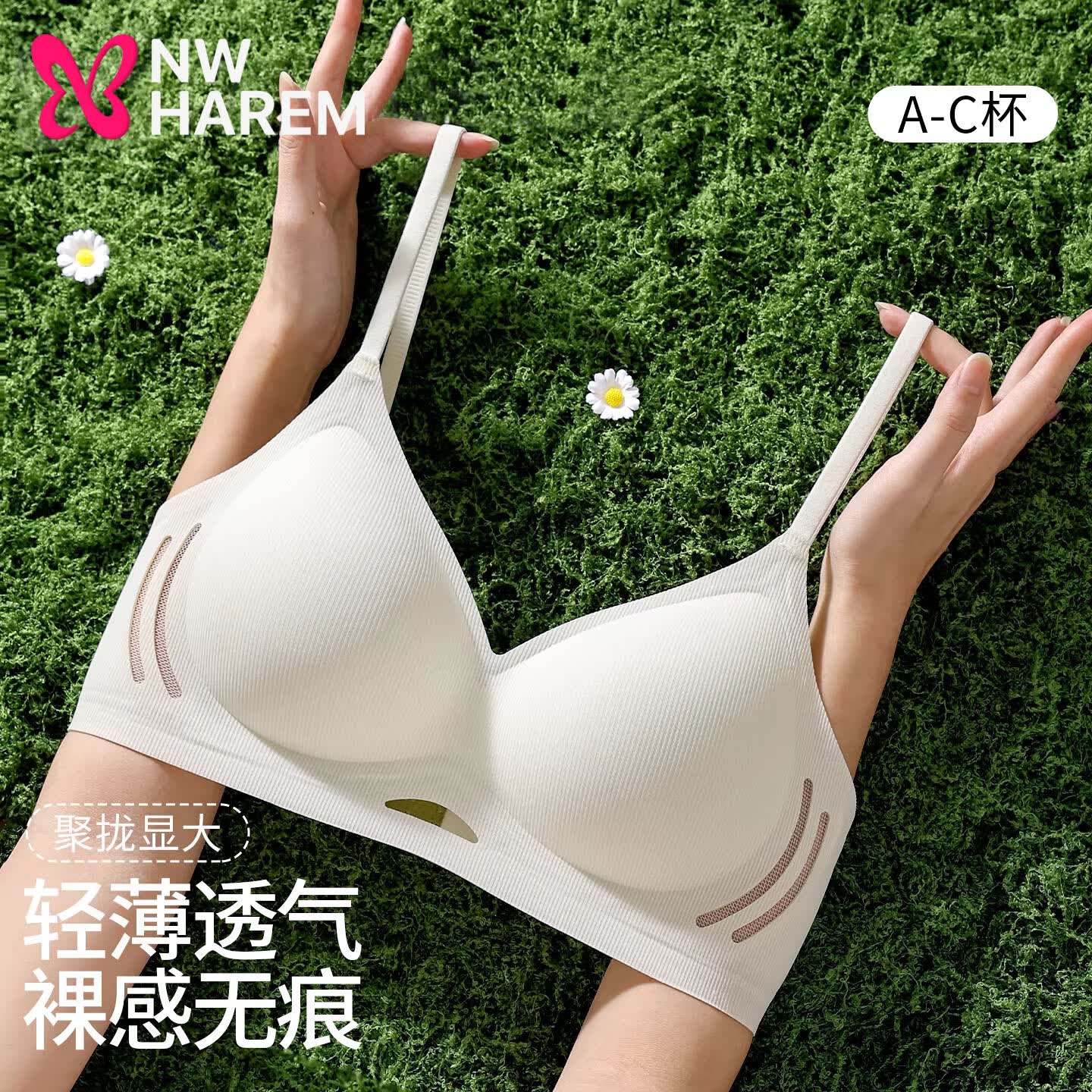 NW HAREM无痕内衣女小胸聚拢显大收副乳防下垂2026新款薄款舒适透气文胸罩 香槟白 L 码80AB/75C(建议105-120斤)