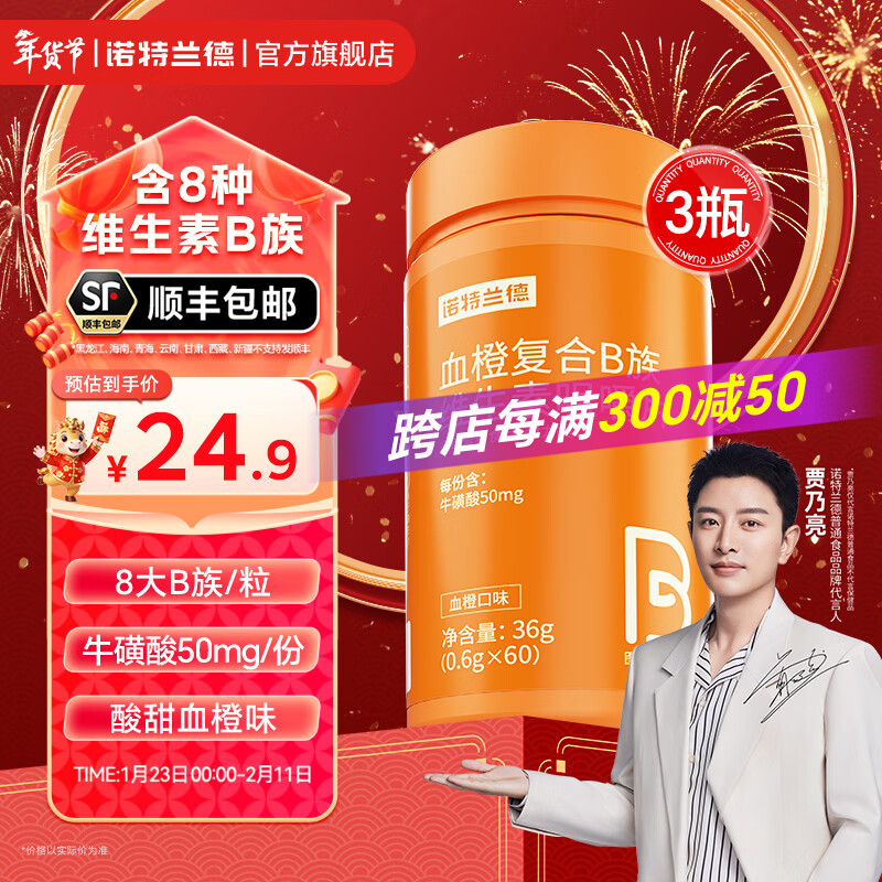 诺特兰德复合维生素b族维生素C咀嚼片VC片vb1b2b6b12烟酸叶酸官方旗舰店 60粒*3瓶 【顺丰包邮】