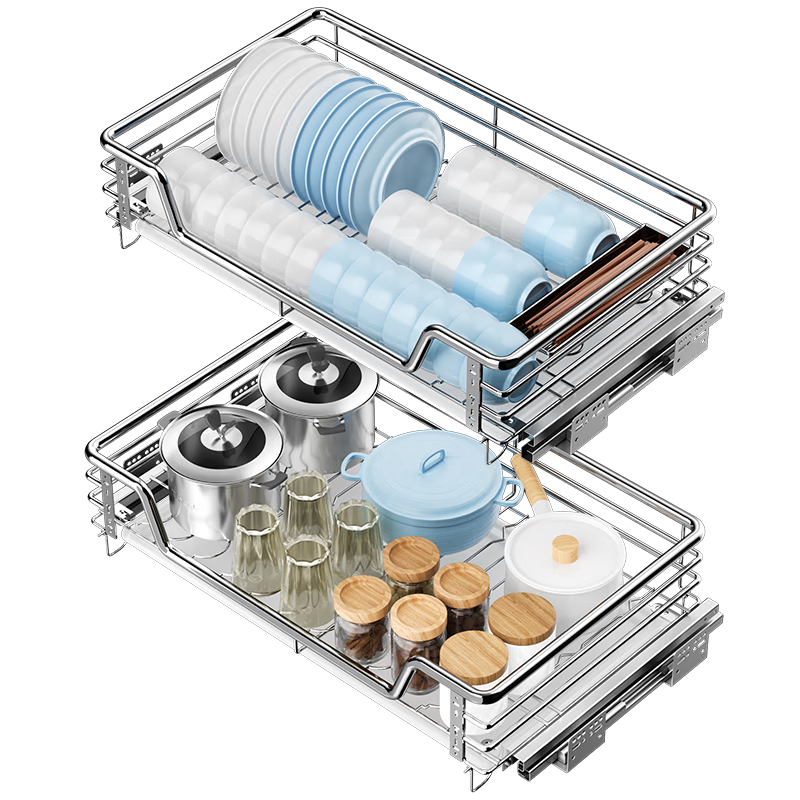 卡贝（cobbe）橱柜拉篮304不锈钢收纳架调味篮抽屉式厨房厨柜碗碟架双层拉篮 适用700柜体100010262069