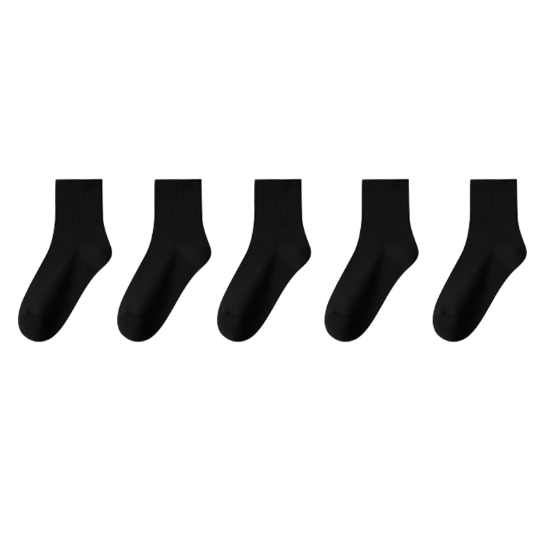 猫人一次性袜子男女大码透气旅行便携中筒免洗日抛袜黑色5双
