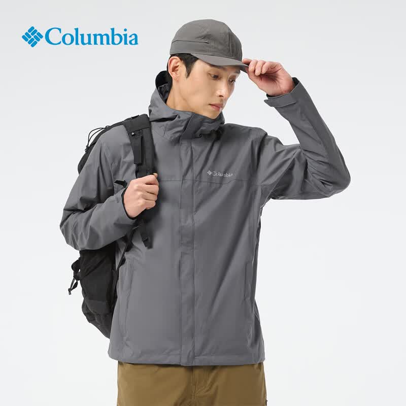 哥伦比亚（Columbia）2026春夏新品男子户外防水防风休闲单层连帽冲锋衣夹克外套RE2433 026-灰色 180/100A/L