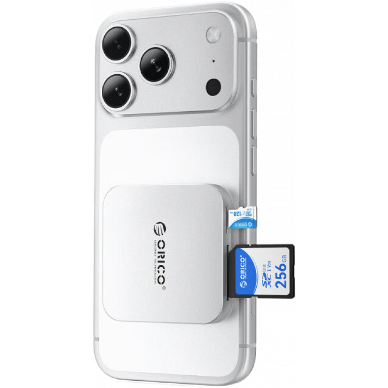 奧睿科（ORICO）Air5磁吸三合一讀卡器高速傳輸適用iPhone1617大疆相機(jī)SDTF卡手機(jī)電腦通用 【蘋果銀】SD_TF雙卡同讀___PD100W適用