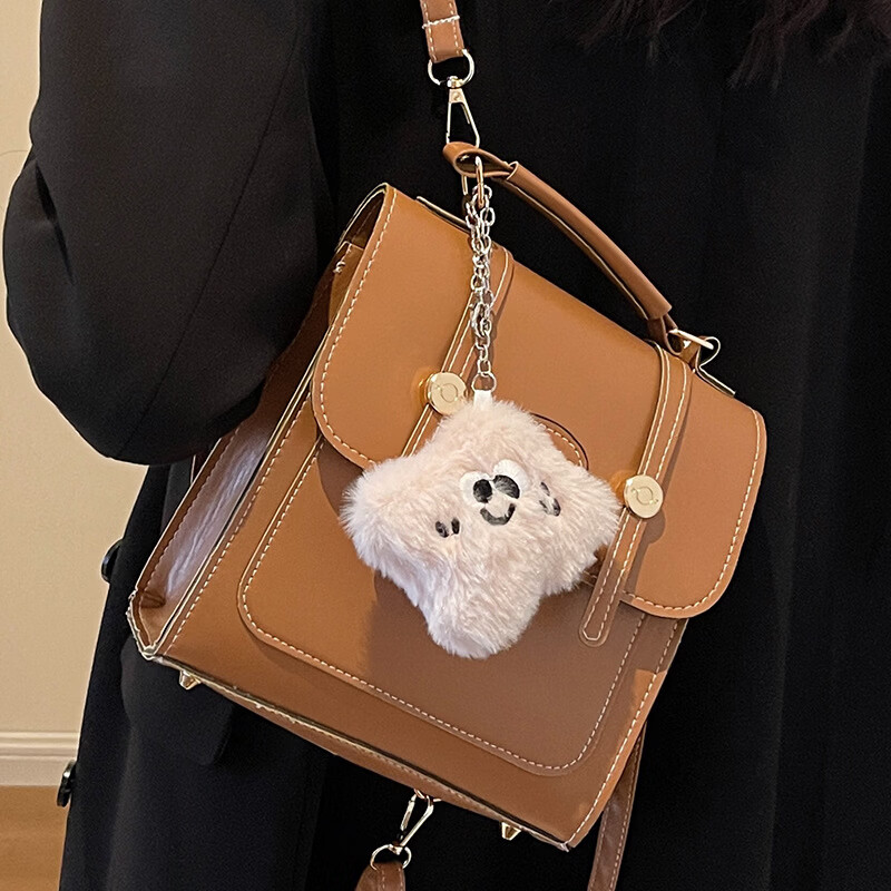 【精选百货】复古质感双肩小包包女2024新款学生双肩背包单肩手提 黑色无挂件