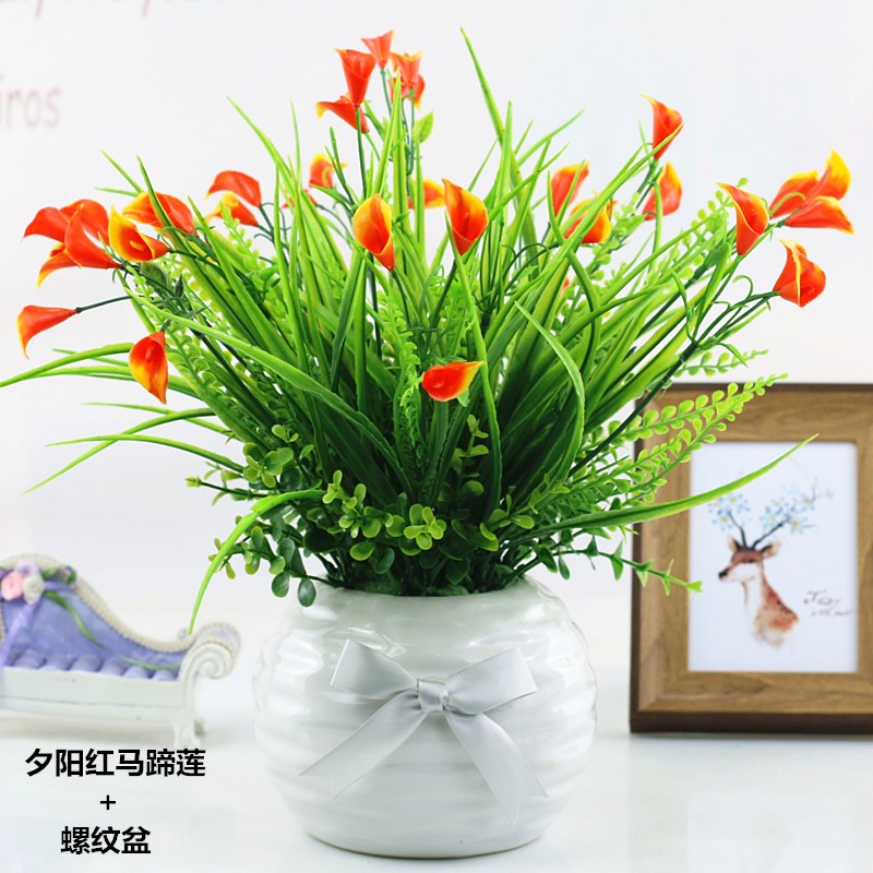 子木雅居仿真花马蹄莲盆景套装假花兰花盆栽客厅餐桌摆件室内装饰品