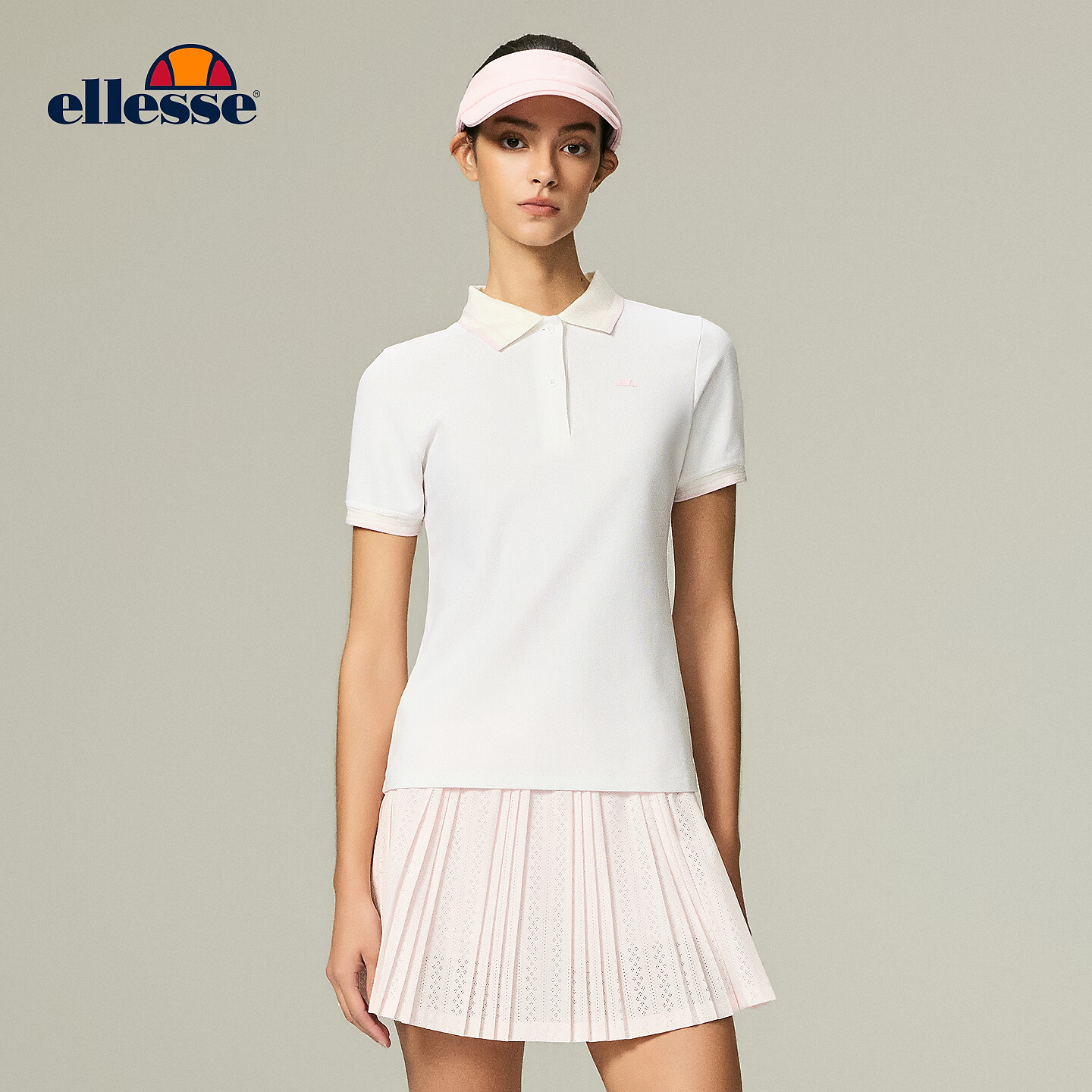 ellesse小贝壳26春季新品网球服弹力修身运动polo定制图案短袖女 本白 S
