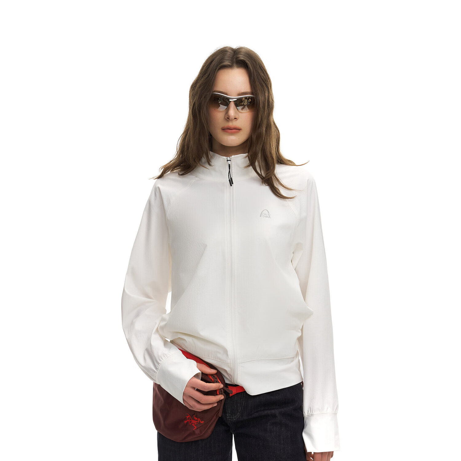 NICEBAD立领合身插肩袖UPF50+防泼水防晒外套肌理感宽松上衣春秋 黑色(预售) S