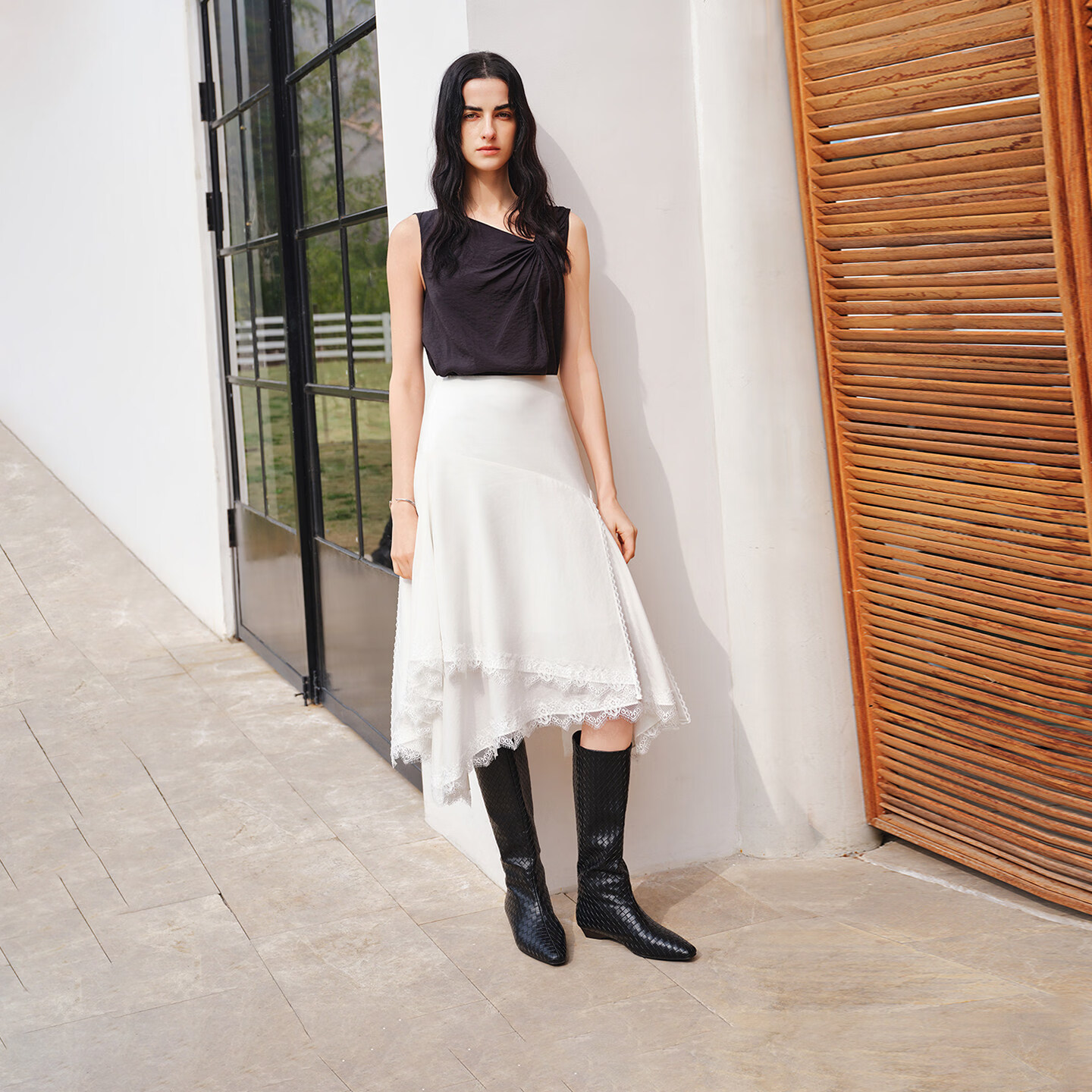 自巧小个子白色设计感拼接蕾丝花边半身裙女2026夏季新款印花裙子 雅白色 【100%天丝】 XXS （尺码：1）