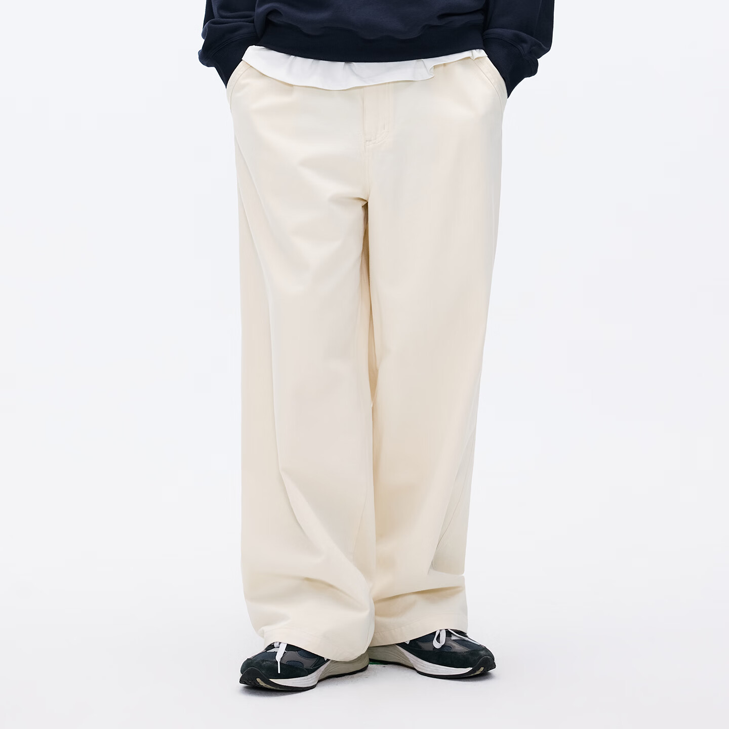 熊猫·本（ben.panda）纯棉水洗斜纹休闲裤男宽松廓形直筒长裤2026春季新款 米白色 M