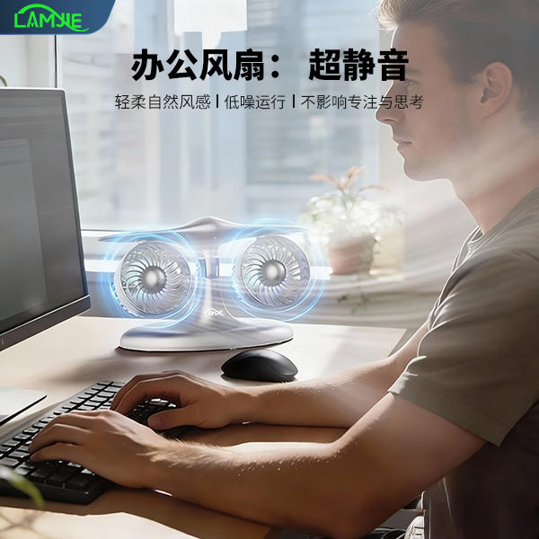 LAMJIE创意飞机风扇双涡轮usb充电风扇办公室宿舍电竞潮玩炫酷桌面摆件风扇长续航夏天降温静音小风扇 5000毫安【无刷电机/炫彩灯光】 5000mAh 【灰瀚银】三重风量加速/长效续航/静音