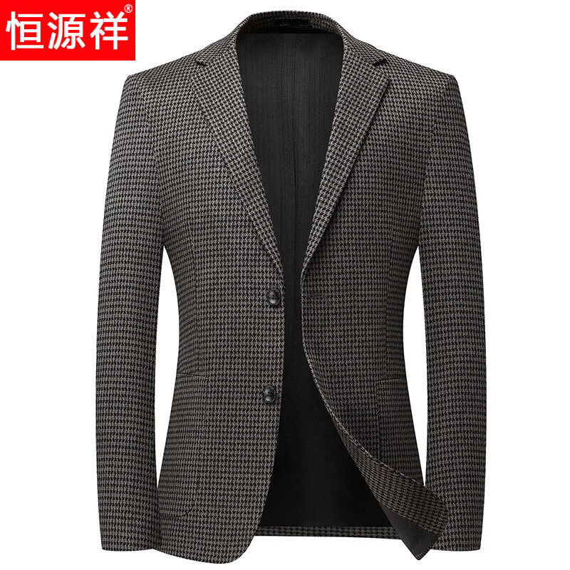 恒源祥2026休闲西装男士外套单件春秋季薄款单西中年小西服秋装上衣新款 咖色千鸟格 6698*款 2XL 185码150-165斤