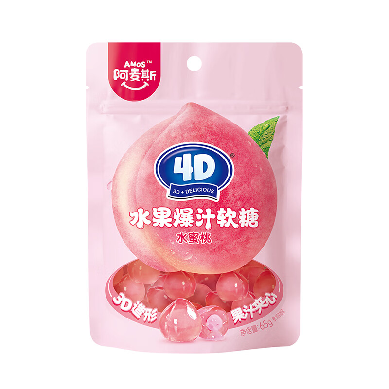 阿麦斯（amos）4D水蜜桃爆汁软糖65g【临期清仓】