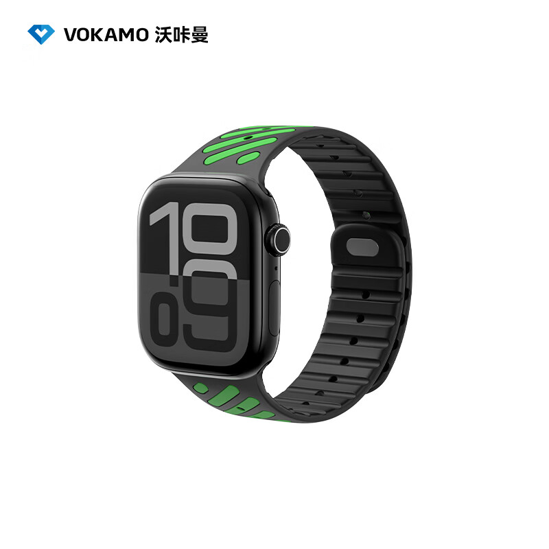 VOKAMO适用苹果S11手表iwatch10表带applewatch9磁吸S10硅胶S8腕带Ultra3运动8男7高级2026年新款夜光 黑色+橙色 44/45/46/49MM