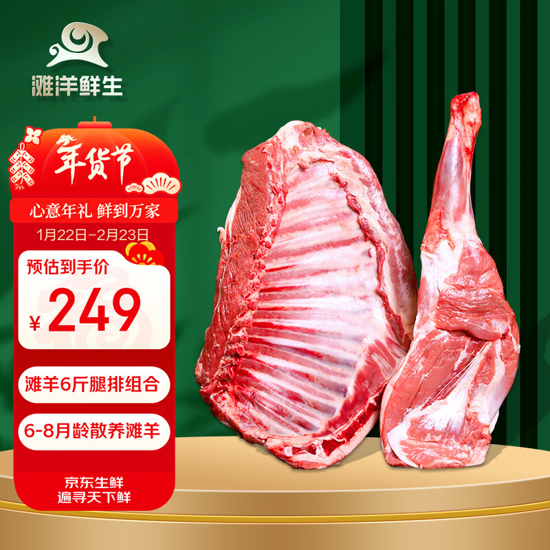 滩洋鲜生 宁夏滩羊 腿排组合6斤（羊排羊腿各3斤） 生鲜冷冻羊肉 年货送礼